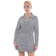 Silver Grey Decorative Floral Pattern Women s Long Sleeve Casual Dress by SpinnyChairDesigns
