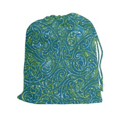 Abstract Blue Green Jungle Paisley Drawstring Pouch (2xl) by SpinnyChairDesigns