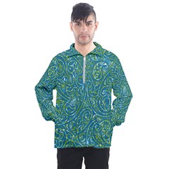 Abstract Blue Green Jungle Paisley Men s Half Zip Pullover by SpinnyChairDesigns