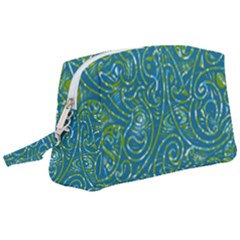 Abstract Blue Green Jungle Paisley Wristlet Pouch Bag (large) by SpinnyChairDesigns