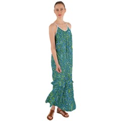 Abstract Blue Green Jungle Paisley Cami Maxi Ruffle Chiffon Dress by SpinnyChairDesigns