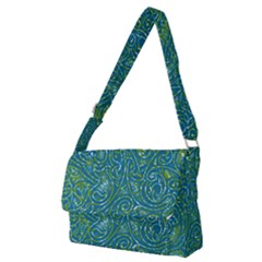 Abstract Blue Green Jungle Paisley Full Print Messenger Bag (M)