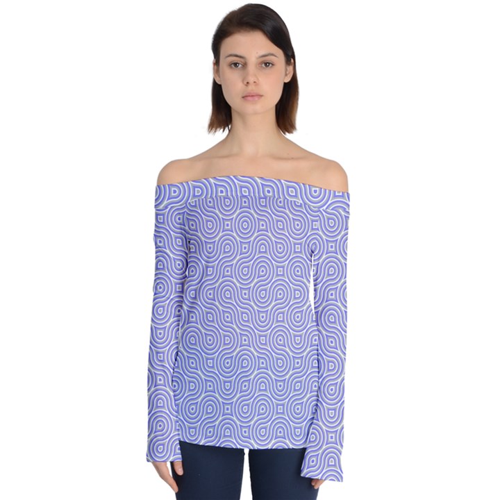 Royal Purple Grey and White Truchet Pattern Off Shoulder Long Sleeve Top