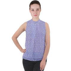 Royal Purple Grey And White Truchet Pattern Mock Neck Chiffon Sleeveless Top by SpinnyChairDesigns