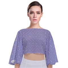 Royal Purple Grey And White Truchet Pattern Tie Back Butterfly Sleeve Chiffon Top