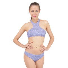 Royal Purple Grey And White Truchet Pattern High Neck Bikini Set by SpinnyChairDesigns