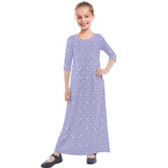 Royal Purple Grey And White Truchet Pattern Kids  Quarter Sleeve Maxi Dress by SpinnyChairDesigns