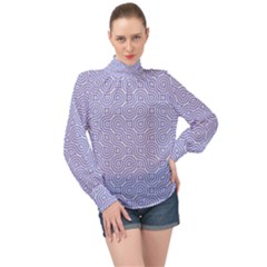 Royal Purple Grey And White Truchet Pattern High Neck Long Sleeve Chiffon Top by SpinnyChairDesigns