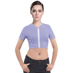Royal Purple Grey And White Truchet Pattern Short Sleeve Cropped Jacket by SpinnyChairDesigns
