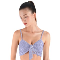 Royal Purple Grey And White Truchet Pattern Woven Tie Front Bralet by SpinnyChairDesigns