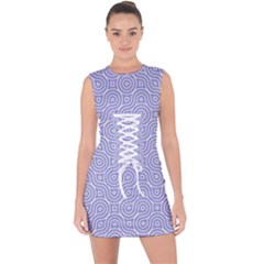 Royal Purple Grey And White Truchet Pattern Lace Up Front Bodycon Dress by SpinnyChairDesigns