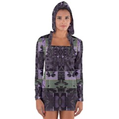 Chive Purple Black Abstract Art Pattern Long Sleeve Hooded T-shirt by SpinnyChairDesigns