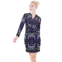 Chive Purple Black Abstract Art Pattern Button Long Sleeve Dress by SpinnyChairDesigns