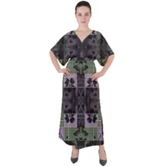 Chive Purple Black Abstract Art Pattern V-neck Boho Style Maxi Dress by SpinnyChairDesigns