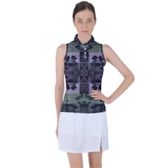 Chive Purple Black Abstract Art Pattern Women s Sleeveless Polo Tee by SpinnyChairDesigns