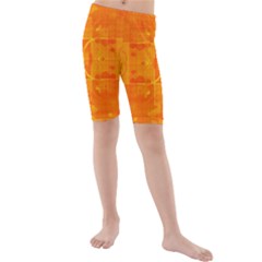 Orange Peel Abstract Batik Pattern Kids  Mid Length Swim Shorts by SpinnyChairDesigns