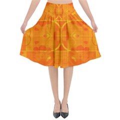 Orange Peel Abstract Batik Pattern Flared Midi Skirt by SpinnyChairDesigns