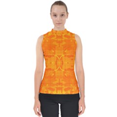 Orange Peel Abstract Batik Pattern Mock Neck Shell Top by SpinnyChairDesigns