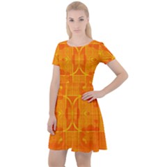 Orange Peel Abstract Batik Pattern Cap Sleeve Velour Dress  by SpinnyChairDesigns