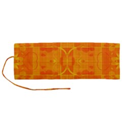 Orange Peel Abstract Batik Pattern Roll Up Canvas Pencil Holder (m) by SpinnyChairDesigns