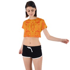 Orange Peel Abstract Batik Pattern Tie Back Short Sleeve Crop Tee by SpinnyChairDesigns