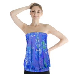 Bright Blue Paint Splatters Strapless Top by SpinnyChairDesigns