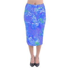 Bright Blue Paint Splatters Velvet Midi Pencil Skirt by SpinnyChairDesigns