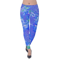 Bright Blue Paint Splatters Velvet Leggings by SpinnyChairDesigns