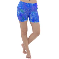 Bright Blue Paint Splatters Lightweight Velour Yoga Shorts by SpinnyChairDesigns