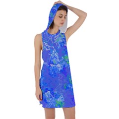 Bright Blue Paint Splatters Racer Back Hoodie Dress by SpinnyChairDesigns