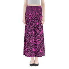 Hot Pink And Black Paisley Swirls Full Length Maxi Skirt by SpinnyChairDesigns