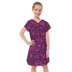 Hot Pink And Black Paisley Swirls Kids  Drop Waist Dress by SpinnyChairDesigns