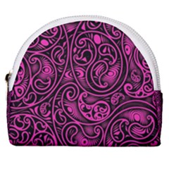 Hot Pink And Black Paisley Swirls Horseshoe Style Canvas Pouch by SpinnyChairDesigns