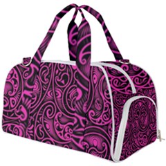 Hot Pink And Black Paisley Swirls Burner Gym Duffel Bag by SpinnyChairDesigns