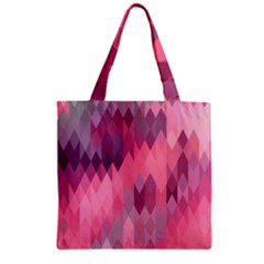 Pink Purple Diamond Pattern Zipper Grocery Tote Bag by SpinnyChairDesigns