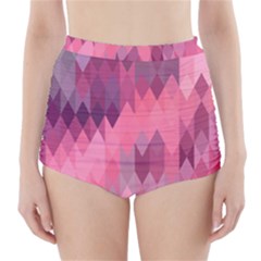 Pink Purple Diamond Pattern High-waisted Bikini Bottoms by SpinnyChairDesigns