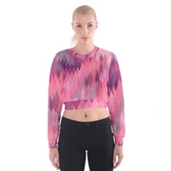 Pink Purple Diamond Pattern Cropped Sweatshirt by SpinnyChairDesigns