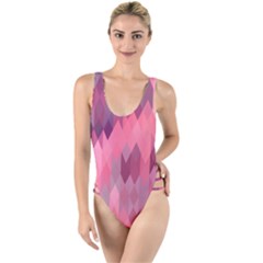 Pink Purple Diamond Pattern High Leg Strappy Swimsuit by SpinnyChairDesigns