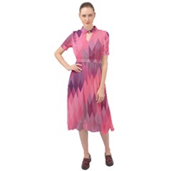 Pink Purple Diamond Pattern Keyhole Neckline Chiffon Dress by SpinnyChairDesigns