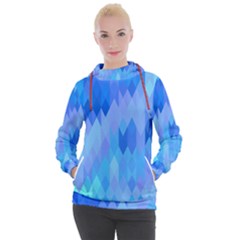 Aqua Blue Diamond Pattern Women s Hooded Pullover by SpinnyChairDesigns