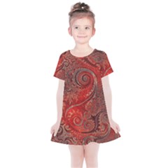 Scarlet Red Grey Brown Swirls Spirals Kids  Simple Cotton Dress by SpinnyChairDesigns