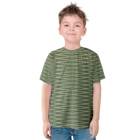 Chive And Olive Stripes Pattern Kids  Cotton Tee by SpinnyChairDesigns