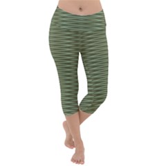 Chive And Olive Stripes Pattern Lightweight Velour Capri Yoga Leggings by SpinnyChairDesigns
