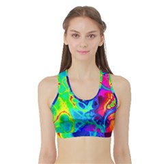 Abstract Art Tie Dye Rainbow Sports Bra With Border by SpinnyChairDesigns