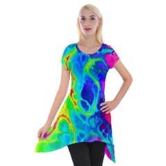 Abstract Art Tie Dye Rainbow Short Sleeve Side Drop Tunic by SpinnyChairDesigns