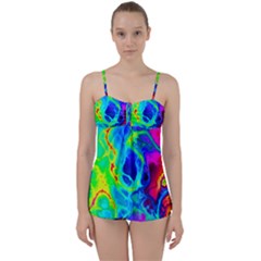 Abstract Art Tie Dye Rainbow Babydoll Tankini Set by SpinnyChairDesigns