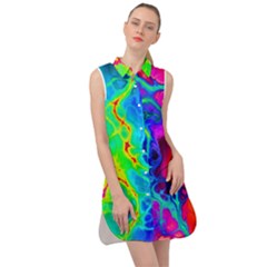 Abstract Art Tie Dye Rainbow Sleeveless Shirt Dress by SpinnyChairDesigns