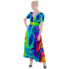 Abstract Art Tie Dye Rainbow Button Up Short Sleeve Maxi Dress by SpinnyChairDesigns