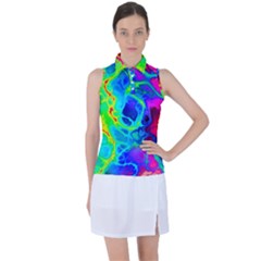 Abstract Art Tie Dye Rainbow Women s Sleeveless Polo Tee by SpinnyChairDesigns