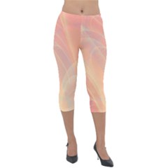 Coral Cream Abstract Art Pattern Lightweight Velour Capri Leggings  by SpinnyChairDesigns